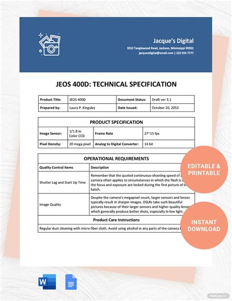 report specification document template